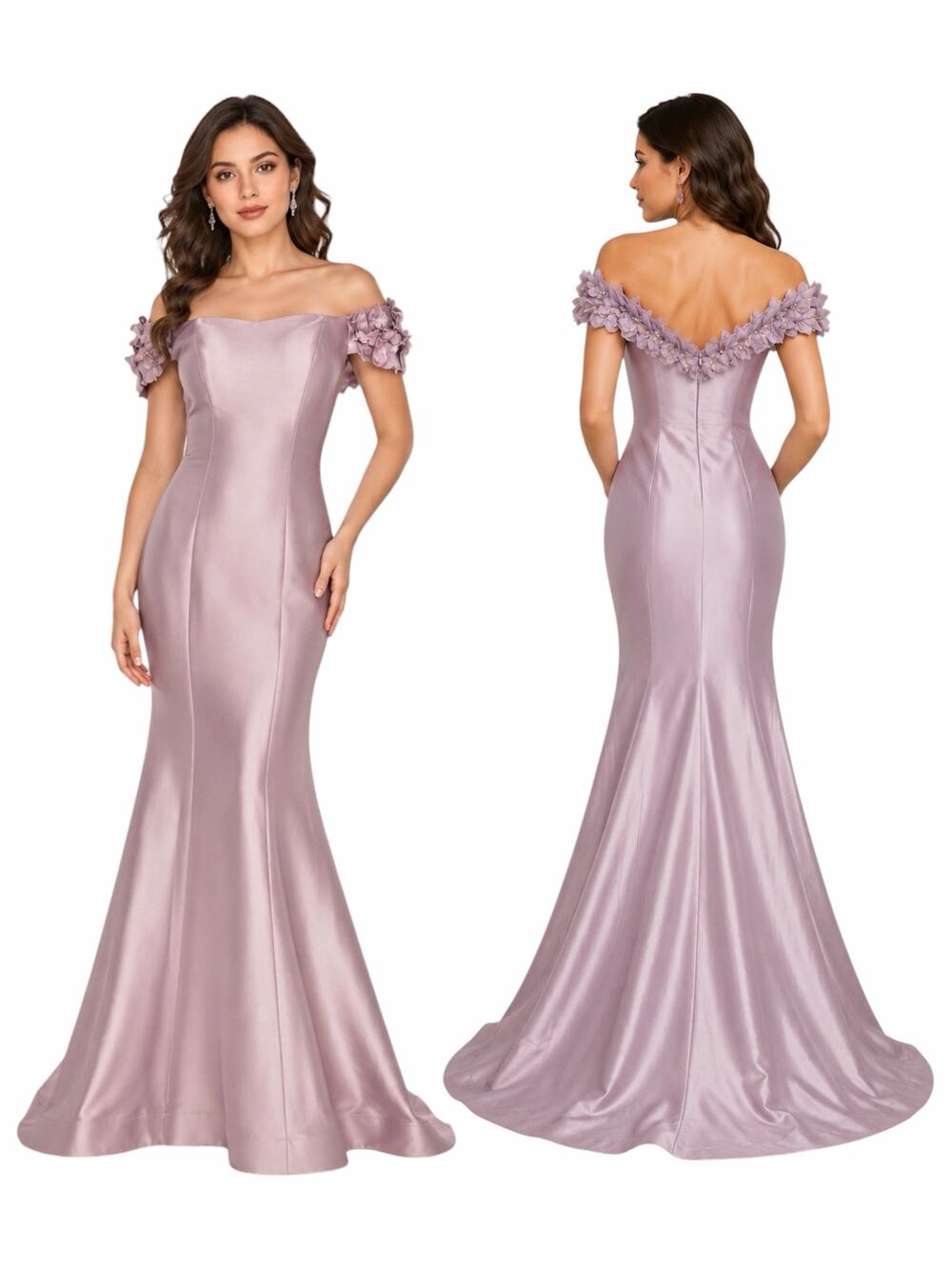 Terani Couture Floral Off Shoulder Long Gown Mauve Size 4 2021E2799